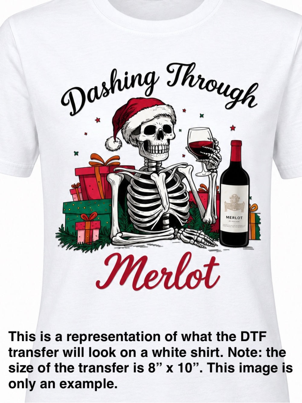 DTF Transfer Christmas Skeleton Gothic Heat Vinyl Dashing through Merlot wine